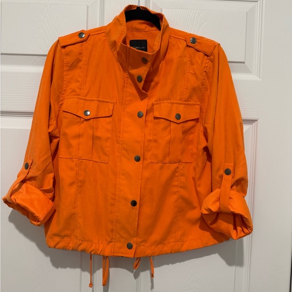 Orange Button front Drawstring Women's Jacket - Picture 4 of 13